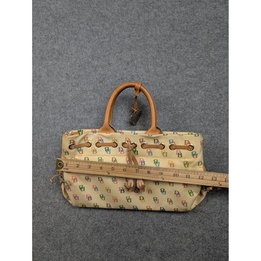 Vintage Dooney & Bourke Satchel Bag Womens Medium Beige Canvas Leather Bee Print